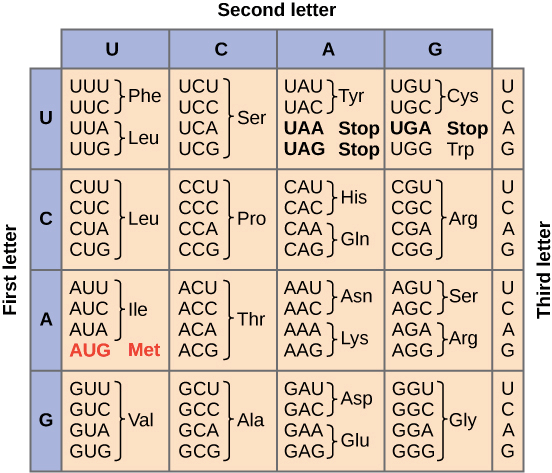 Genetic code table