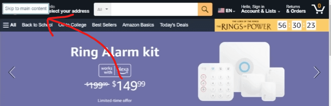 在 Amazon 按下 Tab 鍵時，會自動跳到一個看不見的連結上，讓用戶可以直接跳到網站的主要內容